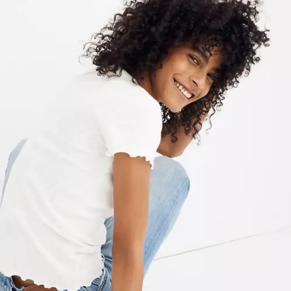 Madewell Tops - Madewell Lettuce Trim White Babydoll Short Sleeve T-Shirt